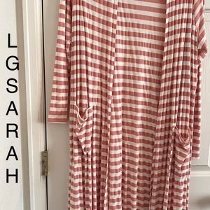 LuLaRoe Striped Cardigan in Pink and White
